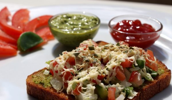open-cheese-veg-tawa-sandwich-recipe